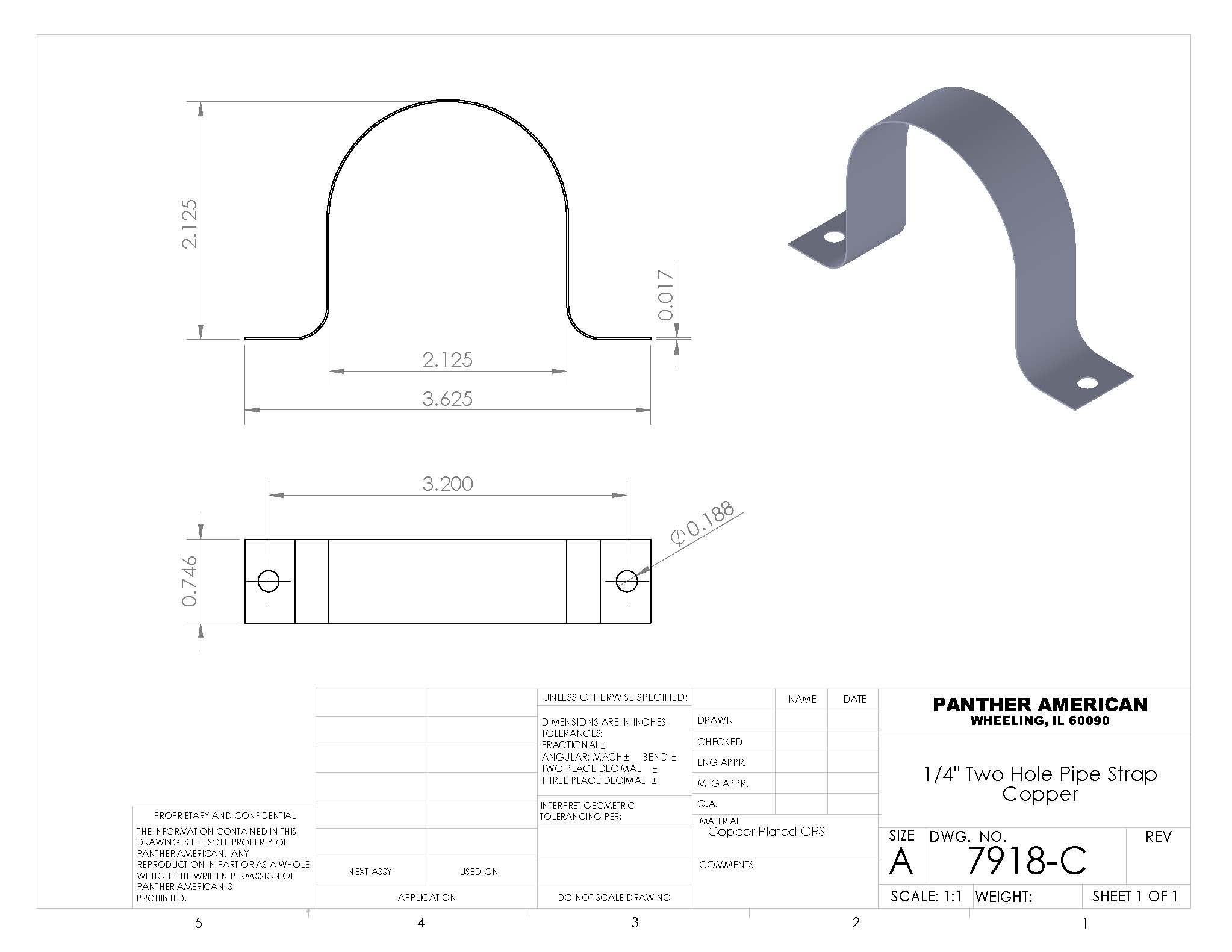 2 Hole Pipe Strap Copper 2" Panther Fabrication